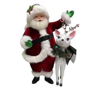 Katherine's Collection Mistletoe Santa with Reindeer Christmas Decorative Figure
